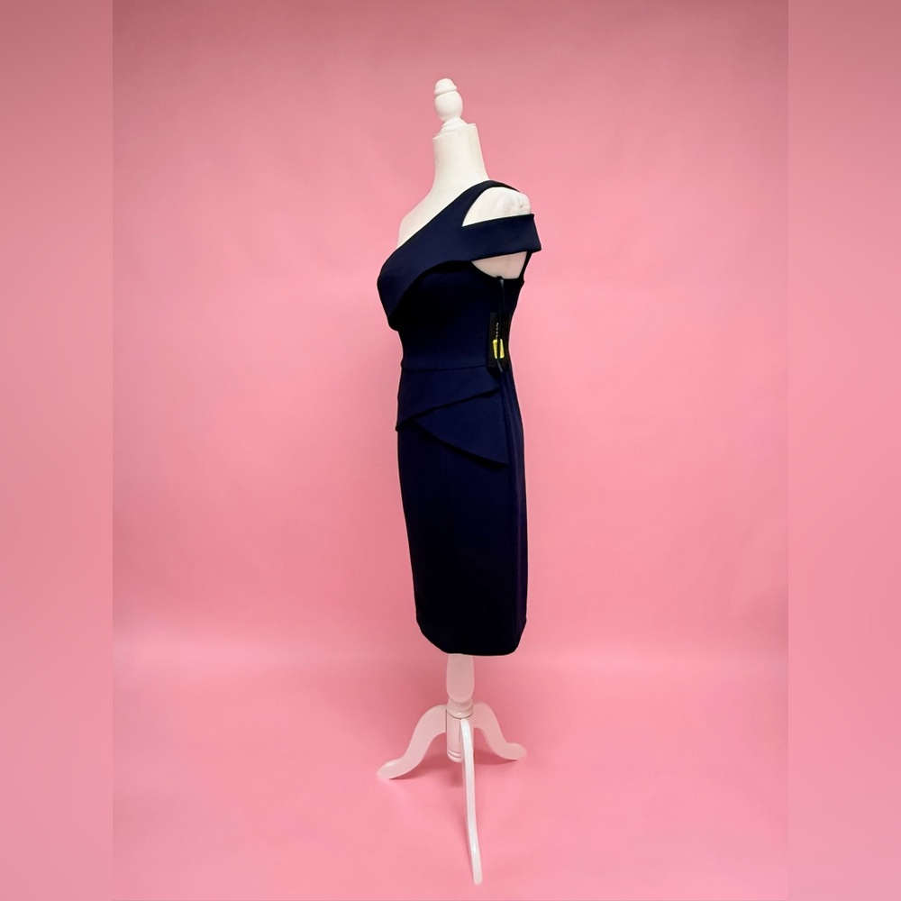 🌹Elegant Navy Cachet Roland Mouret One-Shoulder Dress - Picture 5 of 8